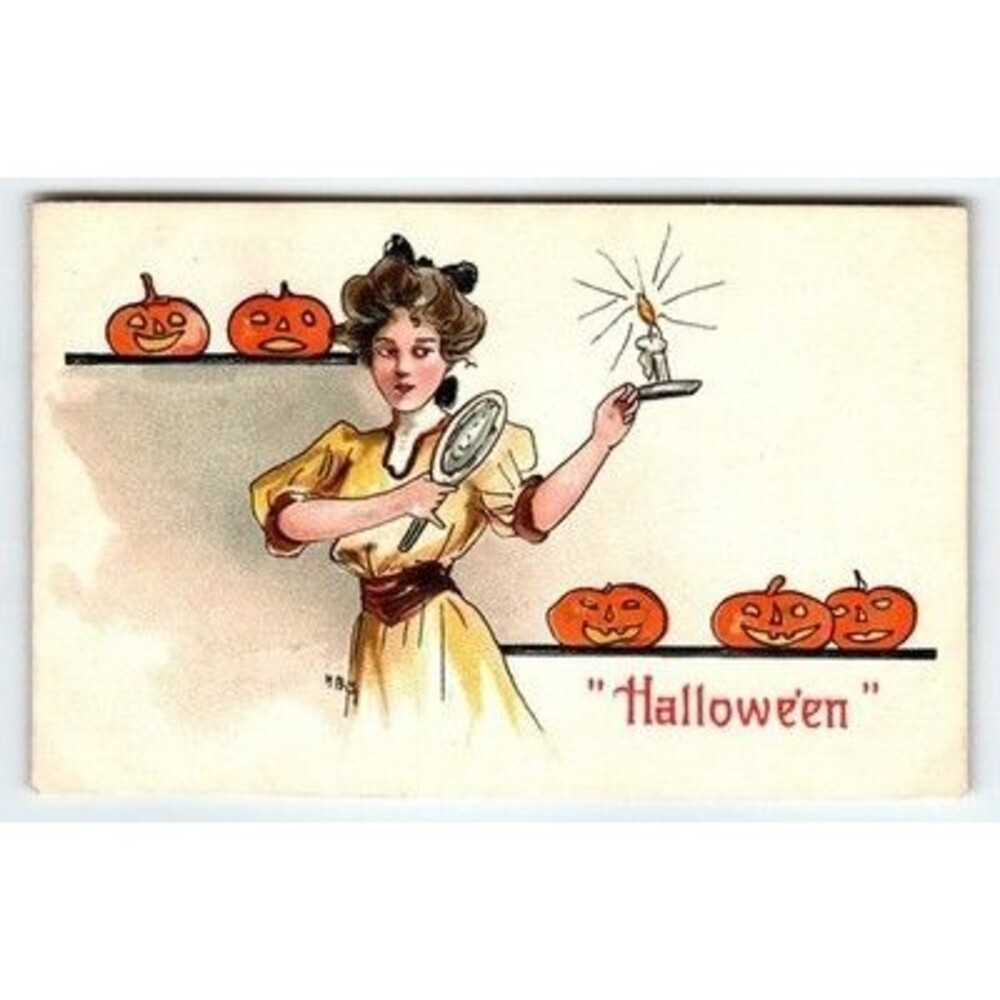 Vintage 1907 Halloween Postcard Woman HB Griggs Candle Jack-o'-Lanterns HBG